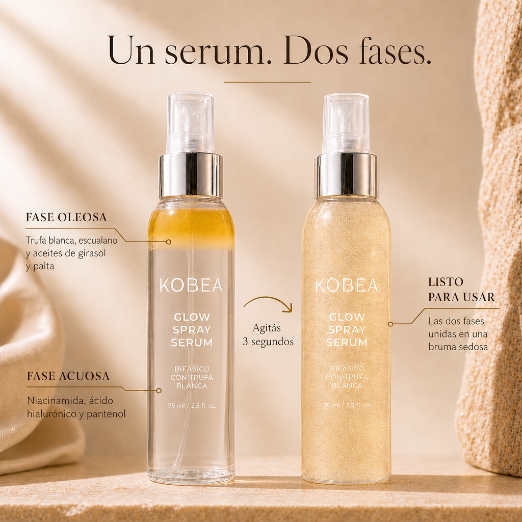 Un serum. Dos fases: oleosa con trufa blanca, escualano, girasol y palta; acuosa con niacinamida, ácido hialurónico y pantenol